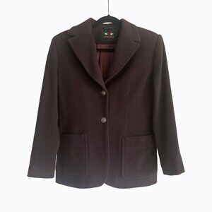 Vintage Cashmere Blend Wool Chocolate Brown Blazer Jacket 90s Y2K Office Sz S